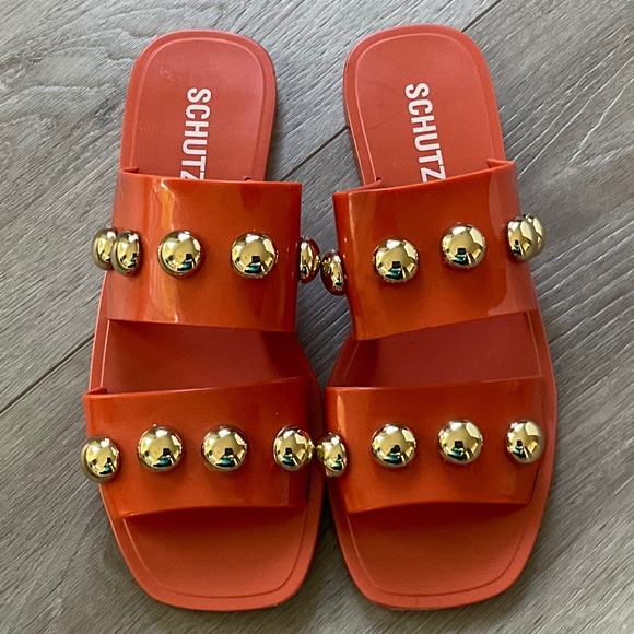 SCHUTZ Crystal PVC Sandal Orange Size 7 - Picture 1 of 5